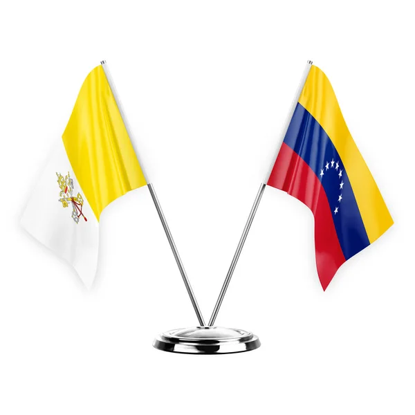 Two Table Flags Isolated White Background Illustration Holy See Venezuela — Zdjęcie stockowe