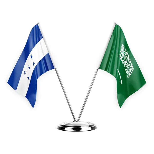 Two Table Flags Isolated White Background Illustration Honduras Saudi Arabia — Stock Photo, Image