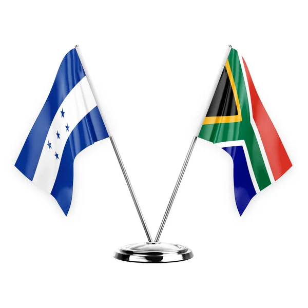 Two Table Flags Isolated White Background Illustration Honduras South Africa — Photo