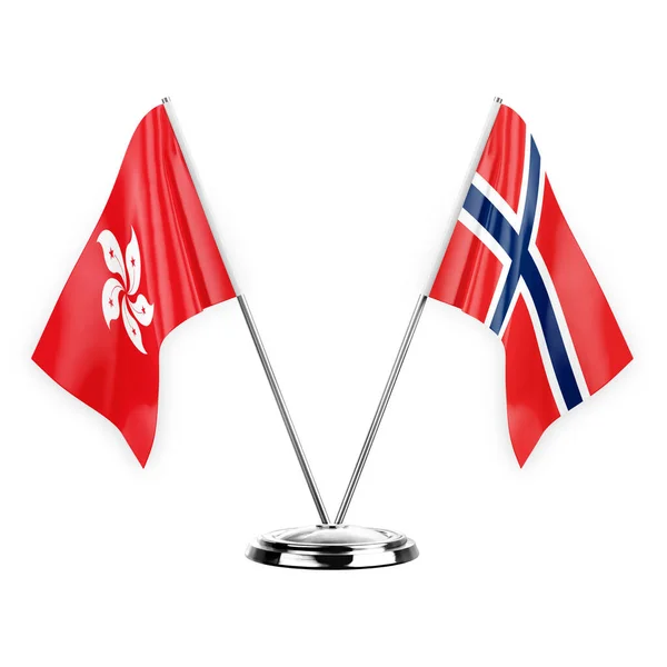 Two Table Flags Isolated White Background Illustration Hong Kong Norway — стоковое фото
