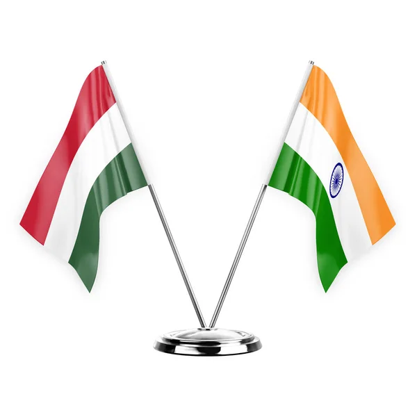 Two Table Flags Isolated White Background Illustration Hungary India — Foto Stock