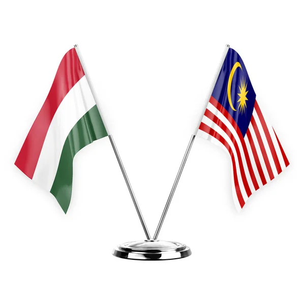 Two Table Flags Isolated White Background Illustration Hungary Malaysia — Stock Photo, Image