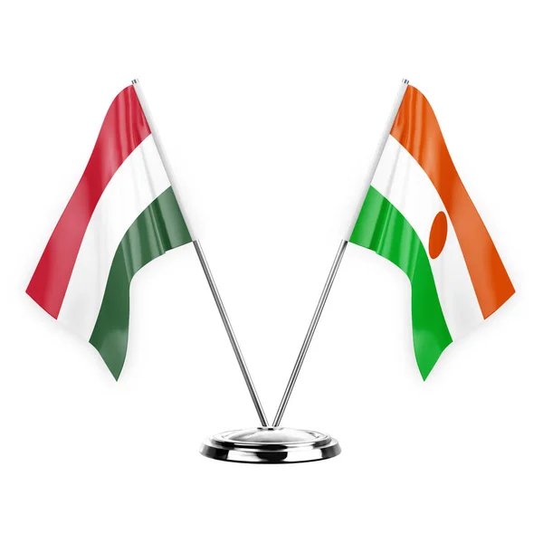 Two Table Flags Isolated White Background Illustration Hungary Niger — Fotografia de Stock