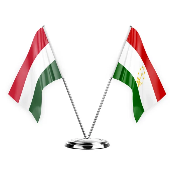 Two Table Flags Isolated White Background Illustration Hungary Tajikistan — Zdjęcie stockowe