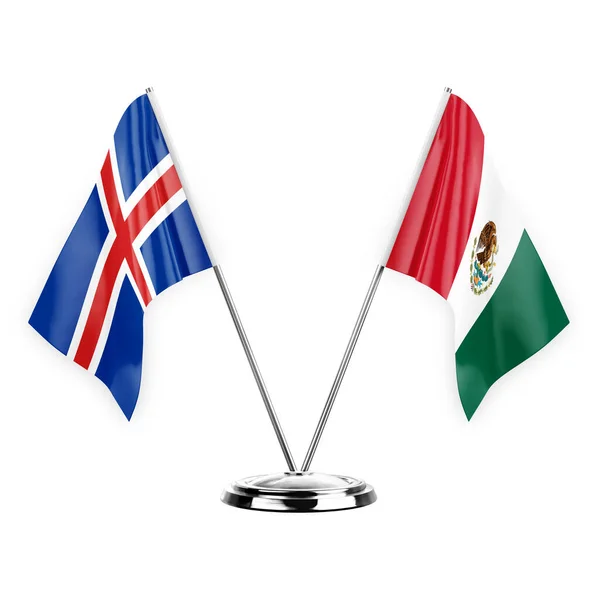 Two Table Flags Isolated White Background Illustration Iceland Mexico — Zdjęcie stockowe