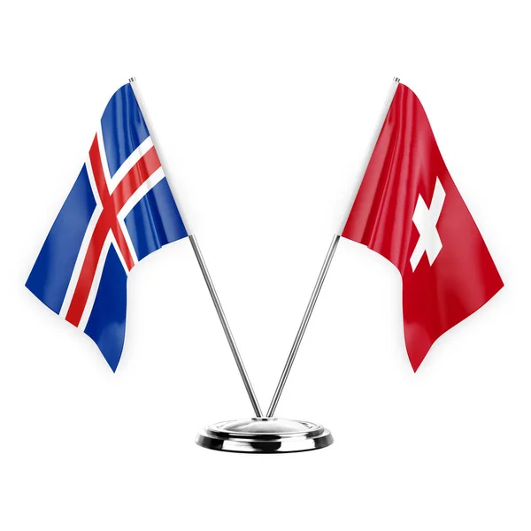 Two Table Flags Isolated White Background Illustration Iceland Switzerland — стоковое фото