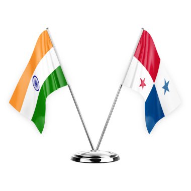 Two table flags isolated on white background 3d illustration, india and panama