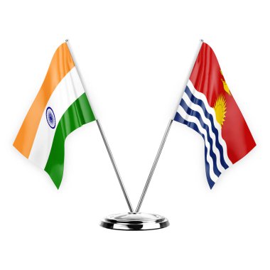 Two table flags isolated on white background 3d illustration, india and kiribati
