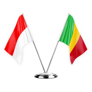 Two table flags isolated on white background 3d illustration, indonesia and mali