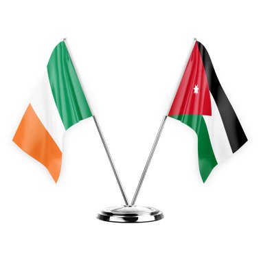 Two table flags isolated on white background 3d illustration, ireland and jordan