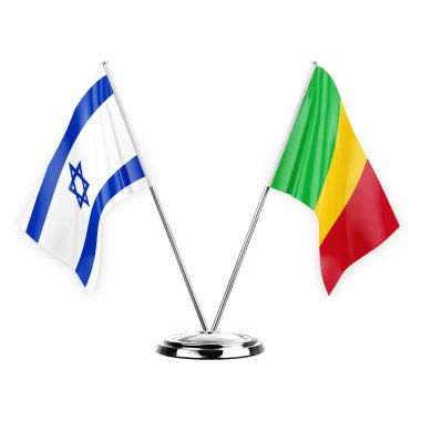 Two table flags isolated on white background 3d illustration, israel and mali