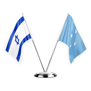 Two table flags isolated on white background 3d illustration, israel and micronesia