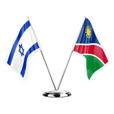 Two table flags isolated on white background 3d illustration, israel and namibia