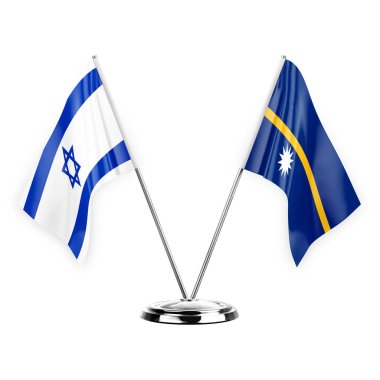 Two table flags isolated on white background 3d illustration, israel and nauru