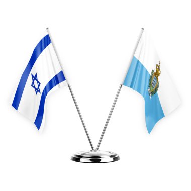 Two table flags isolated on white background 3d illustration, israel and san marino