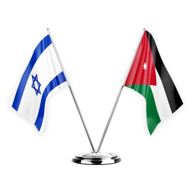 Two table flags isolated on white background 3d illustration, israel and jordan