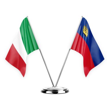 Two table flags isolated on white background 3d illustration, italy and liechtenstein
