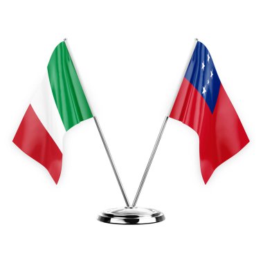 Two table flags isolated on white background 3d illustration, italy and samoa