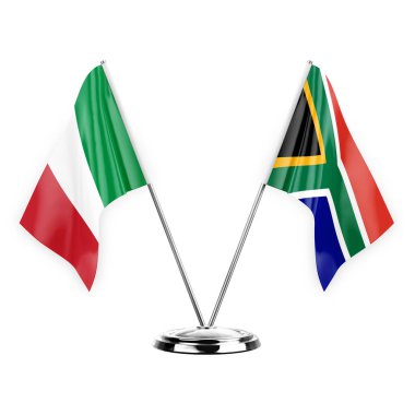 Two table flags isolated on white background 3d illustration, italy and south africa