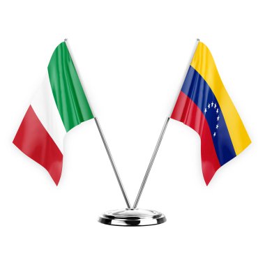 Two table flags isolated on white background 3d illustration, italy and venezuela