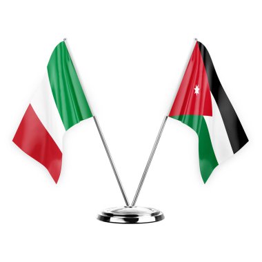 Two table flags isolated on white background 3d illustration, italy and jordan