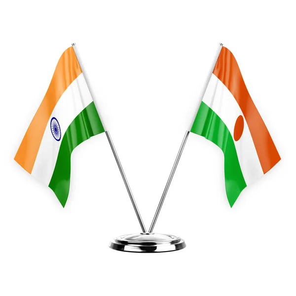 Two Table Flags Isolated White Background Illustration India Niger — стоковое фото