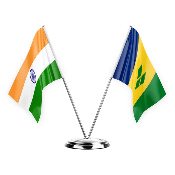 Two Table Flags Isolated White Background Illustration India Saint Vincent — Stock Fotó