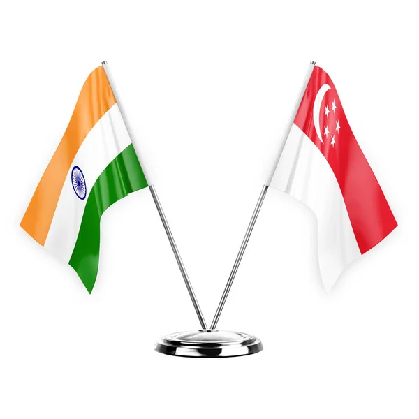 Two Table Flags Isolated White Background Illustration India Singapore — Fotografia de Stock