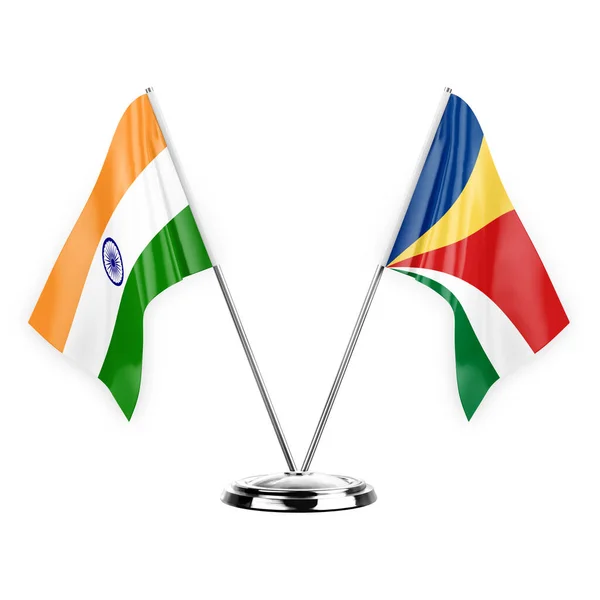 Two Table Flags Isolated White Background Illustration India Seychelles — Foto Stock