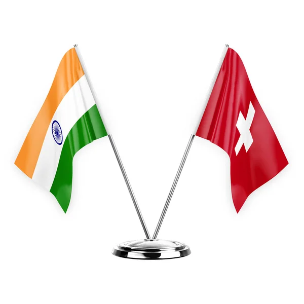 Two Table Flags Isolated White Background Illustration India Switzerland — Stock fotografie