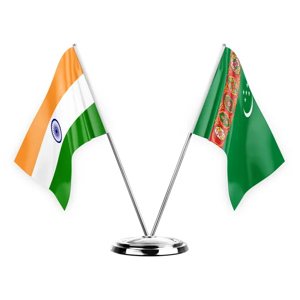Two Table Flags Isolated White Background Illustration India Turkmenistan — Fotografia de Stock