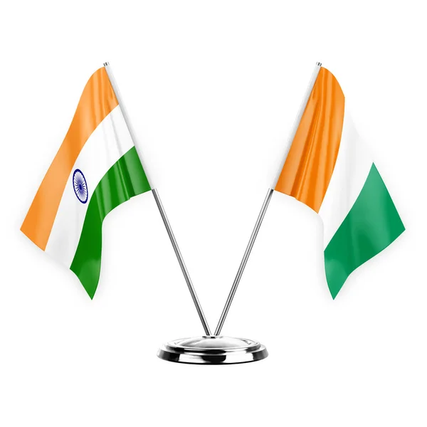 Two Table Flags Isolated White Background Illustration India Ivory Coast — Fotografia de Stock
