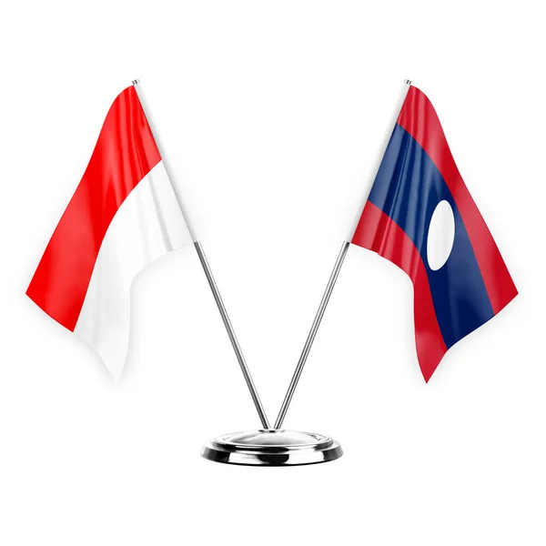 Two Table Flags Isolated White Background Illustration Indonesia Laos — Stockfoto