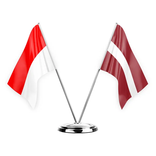 Two Table Flags Isolated White Background Illustration Indonesia Latvia — Zdjęcie stockowe