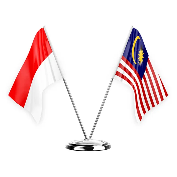 Two Table Flags Isolated White Background Illustration Indonesia Malaysia — Stock Photo, Image