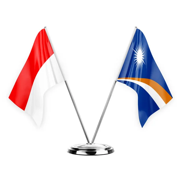 Two Table Flags Isolated White Background Illustration Indonesia Marshall Islands — Stockfoto