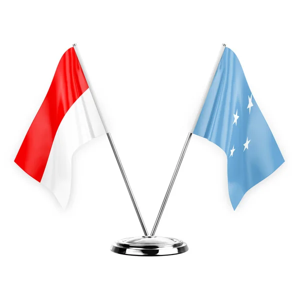 Two Table Flags Isolated White Background Illustration Indonesia Micronesia — Foto Stock