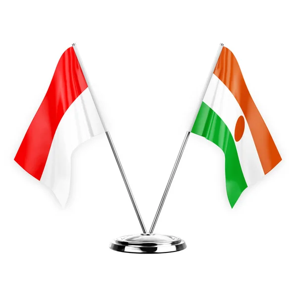 Two Table Flags Isolated White Background Illustration Indonesia Niger — Stockfoto