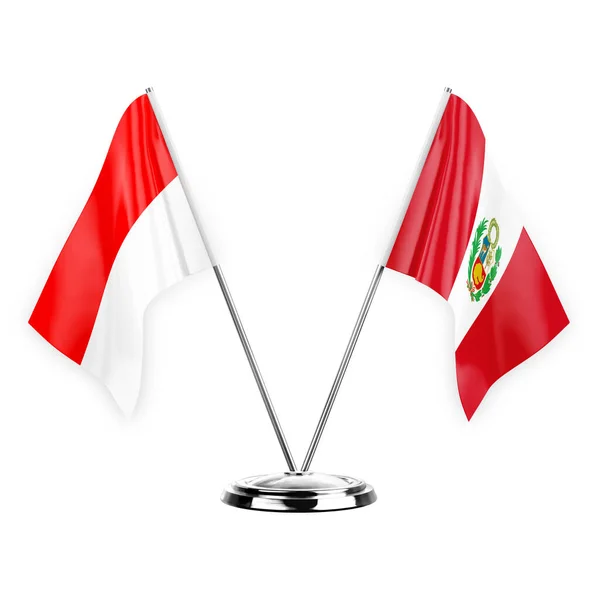 Two Table Flags Isolated White Background Illustration Indonesia Peru — Stockfoto