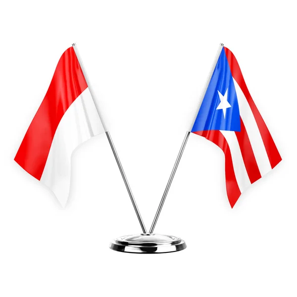 Two Table Flags Isolated White Background Illustration Indonesia Puerto Rico — Stockfoto