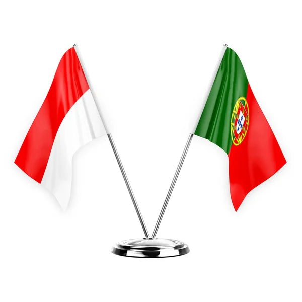 Two Table Flags Isolated White Background Illustration Indonesia Portugal — Stok fotoğraf