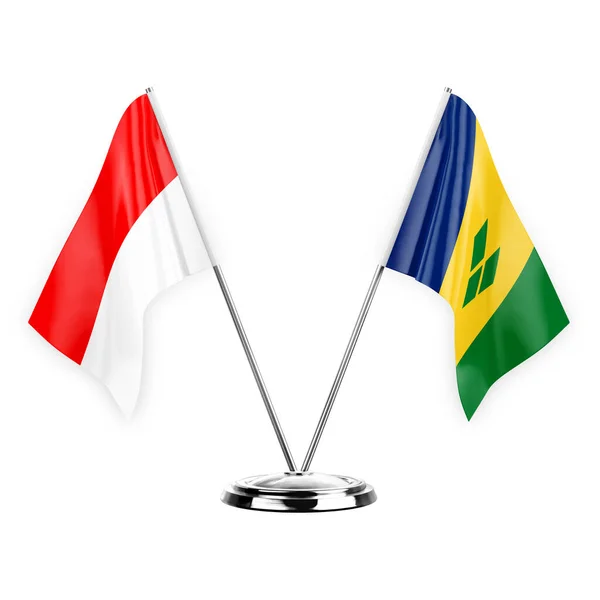 Two Table Flags Isolated White Background Illustration Indonesia Saint Vincent — Stockfoto