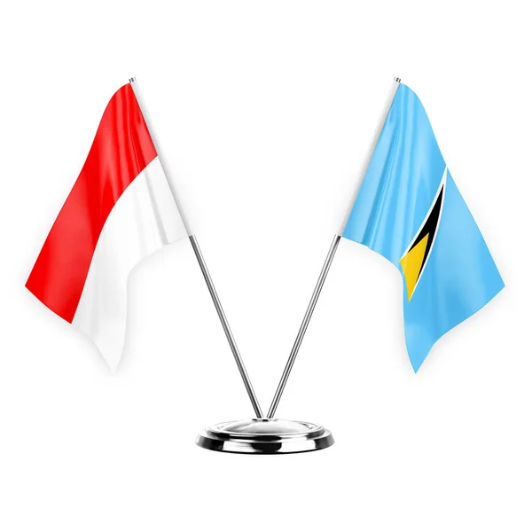 Two Table Flags Isolated White Background Illustration Indonesia Saint Lucia — Foto Stock