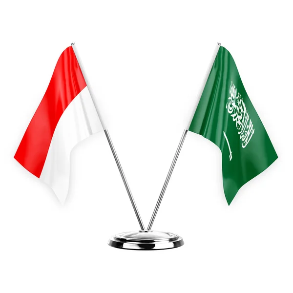 Two Table Flags Isolated White Background Illustration Indonesia Saudi Arabia — Foto Stock