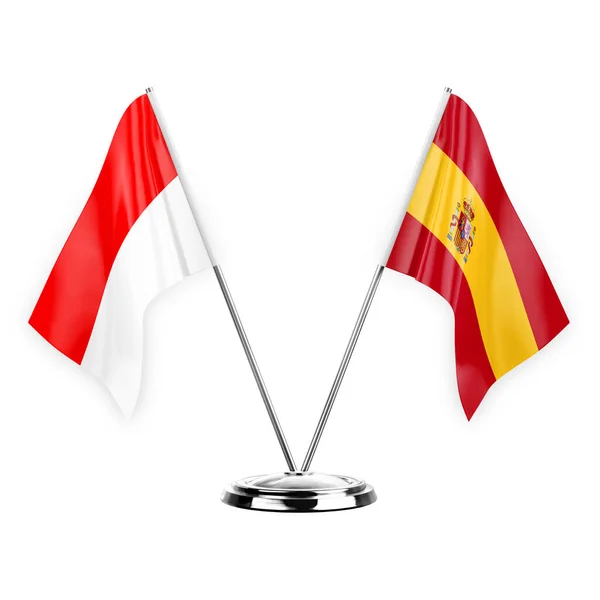 Two Table Flags Isolated White Background Illustration Indonesia Spain — Stockfoto