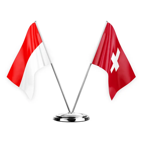 Two Table Flags Isolated White Background Illustration Indonesia Switzerland — Stockfoto