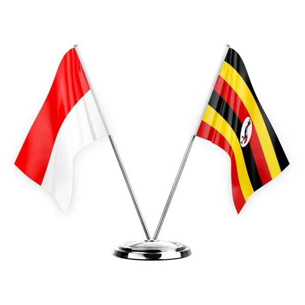 Two Table Flags Isolated White Background Illustration Indonesia Uganda — Stockfoto