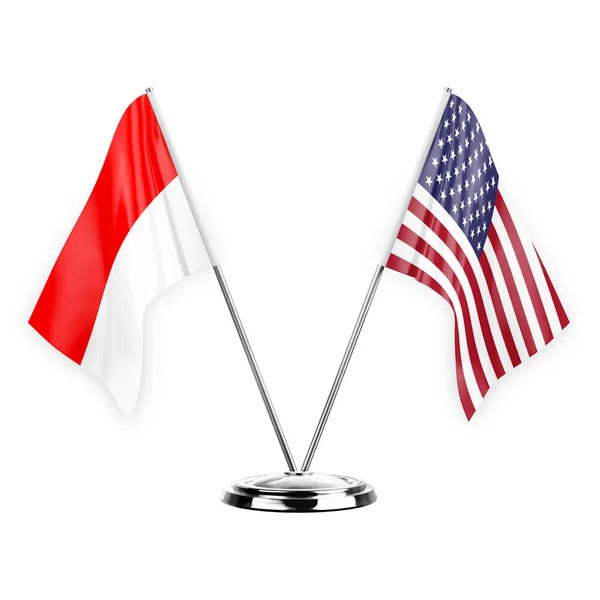 Two Table Flags Isolated White Background Illustration Indonesia Usa — Stockfoto