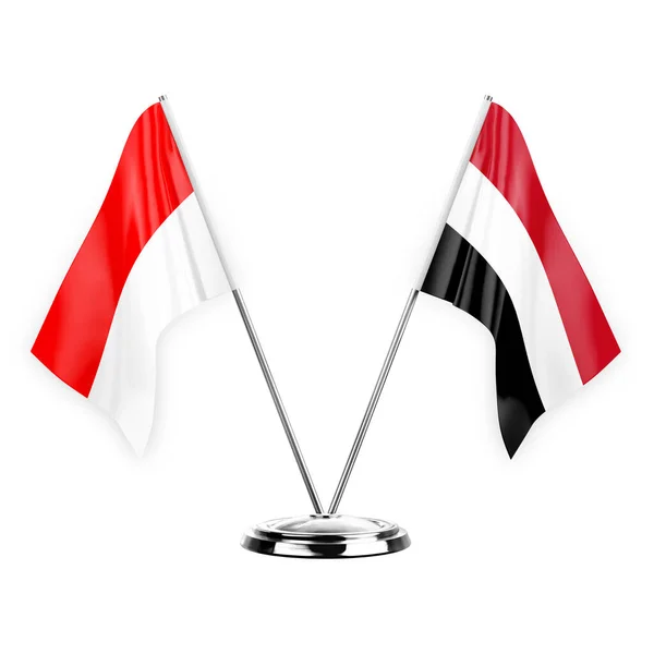 Two Table Flags Isolated White Background Illustration Indonesia Yemen — стоковое фото