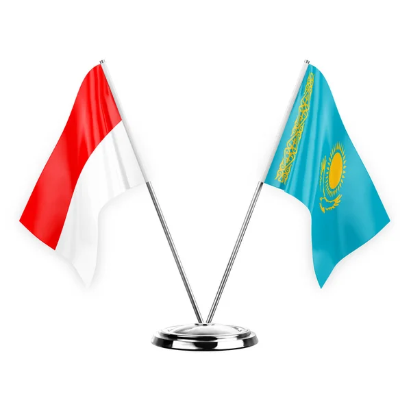 Two Table Flags Isolated White Background Illustration Indonesia Kazakhstan — Stockfoto